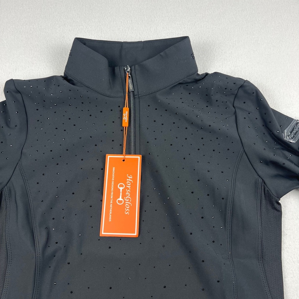 HorseGloss Kylie Base Layer Long Sleeve Black Crystal Equestrian Top Women's S - Picture 2 of 5